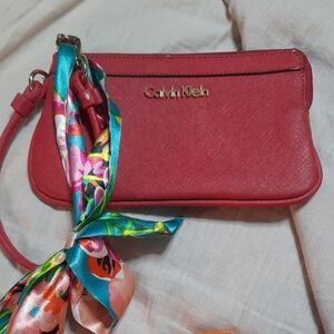 Calvin Klein Red Wristlet with Vibrant Scarf